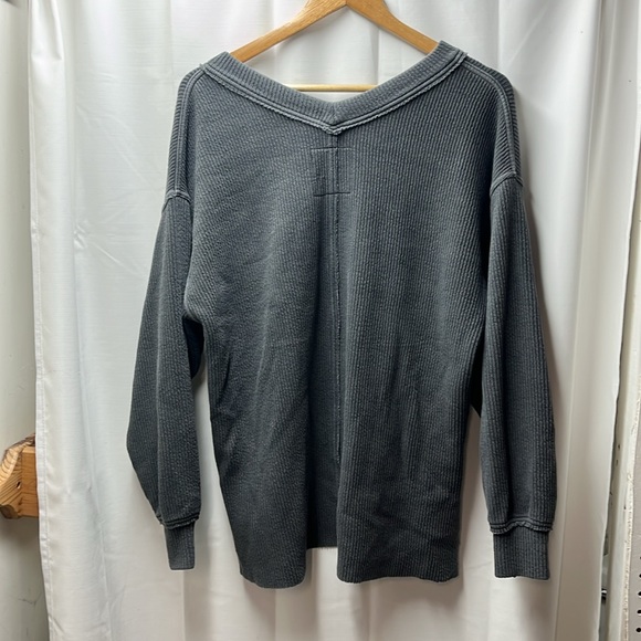 Aerie Black Gray Ribbed Raw Hem Sweatshirt- S - Picture 6 of 6